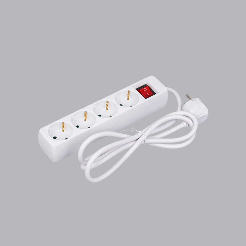 LOB-04K Power strip 4 arah berbentuk persegi panjang tipe Jerman dengan sakelar Multi-Socket