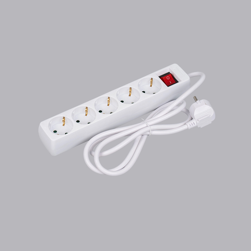 LOB-05K Strip daya 5 arah berbentuk persegi panjang tipe Jerman dengan sakelar Multi-Socket