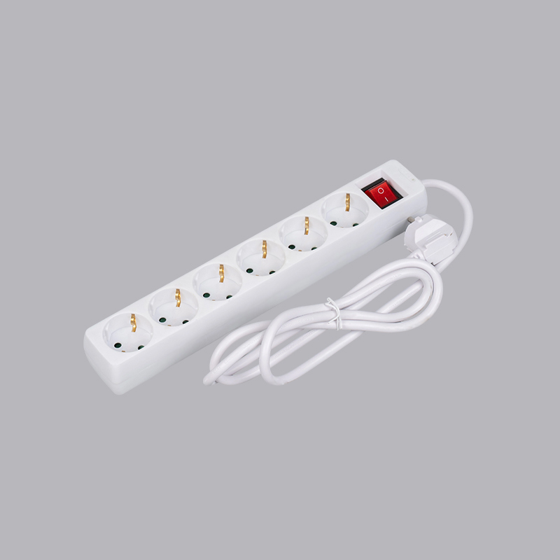 LOB-06K Power strip 6 arah berbentuk persegi panjang tipe Jerman dengan sakelar Multi-Socket
