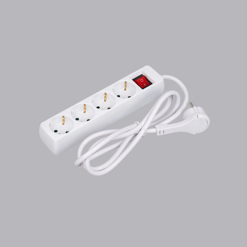 LOB-04KL Power strip 4 arah berbentuk persegi panjang tipe Jerman dengan cincin tarik dan sakelar Multi-Socket