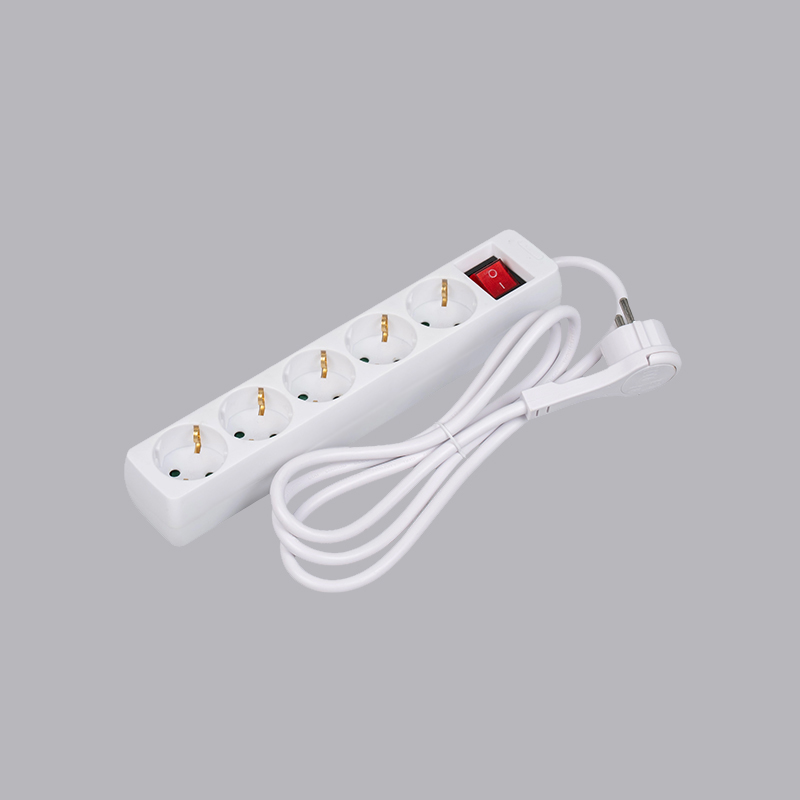 LOB-05KL Power strip 5 arah berbentuk persegi panjang tipe Jerman dengan cincin tarik dan sakelar Multi-Socket