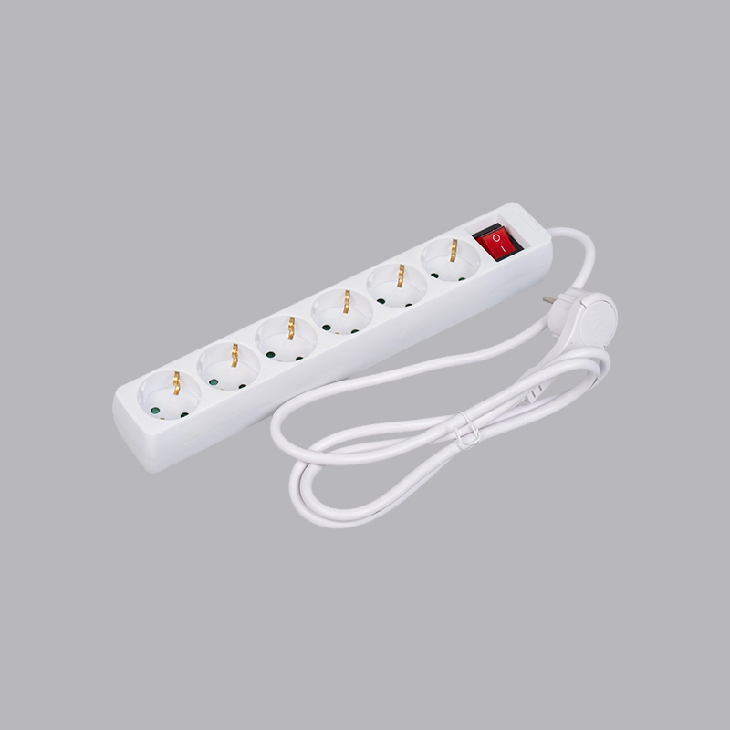 LOB-06KL Power strip 6 arah berbentuk persegi panjang tipe Jerman dengan cincin tarik dan sakelar Multi-Socket