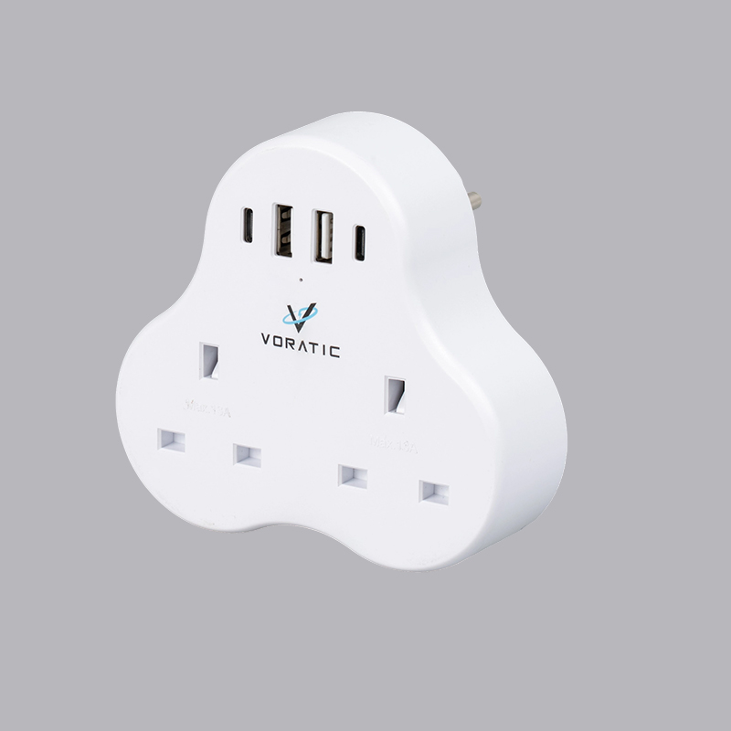 VT-923-DE UK ke Jerman, 2 soket, 2 port USB, 2 adaptor port typeC