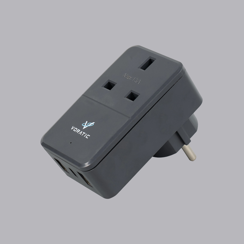 VT-925-DE UK ke Jerman, 1 soket, 2 port USB, 1 adaptor port typeC