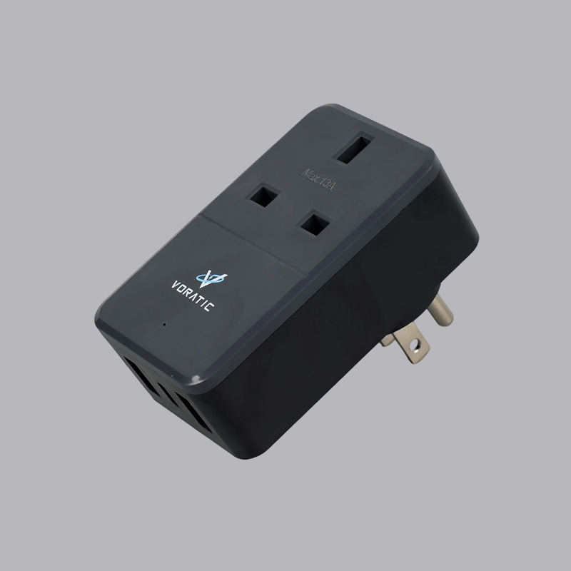 VT-926-US UK ke AS, 1 soket, 2 port USB, 1 adaptor port tipe C