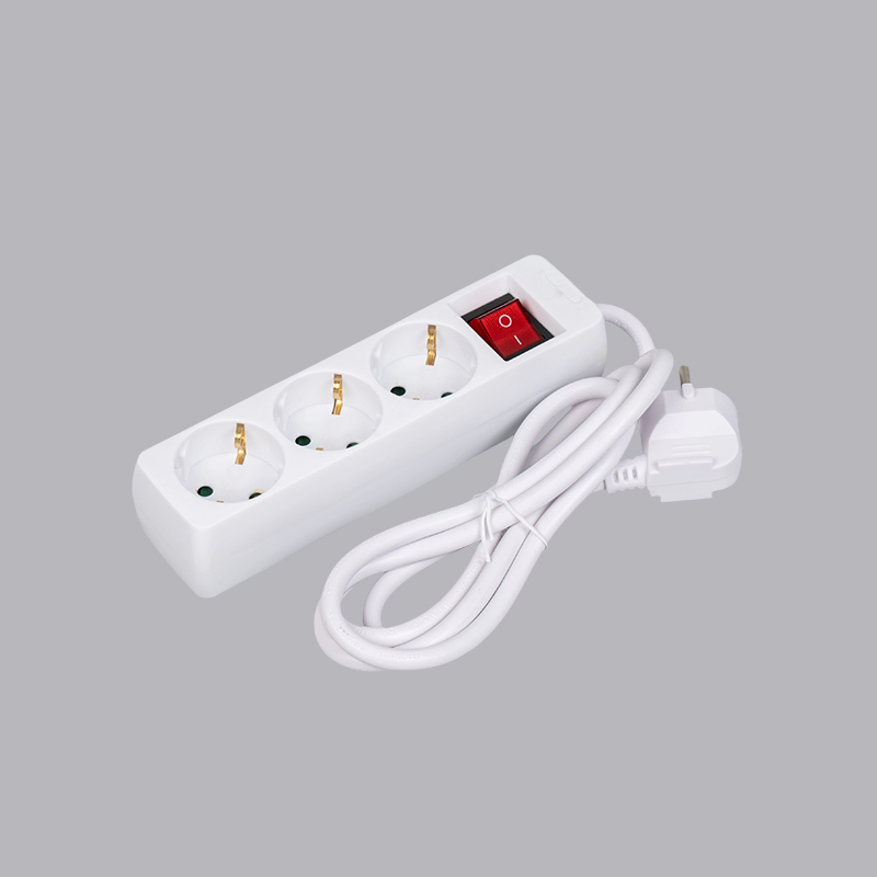 LOB-03K Power strip 3 arah berbentuk persegi panjang tipe Jerman dengan sakelar Multi-Socket