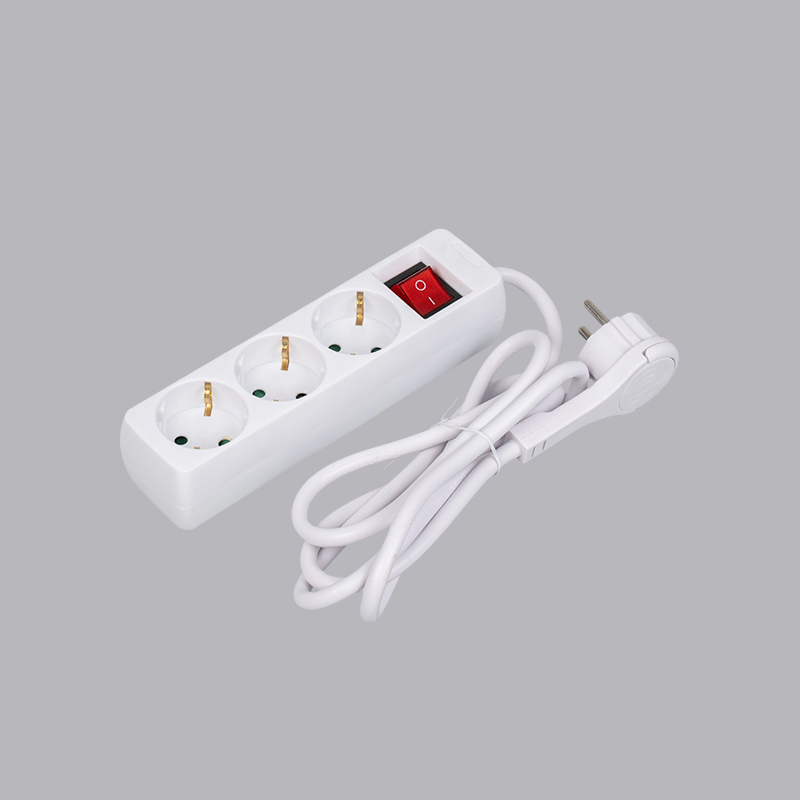 LOB-03KL Power strip 3 arah berbentuk persegi panjang tipe Jerman dengan cincin tarik dan sakelar Multi-Socket