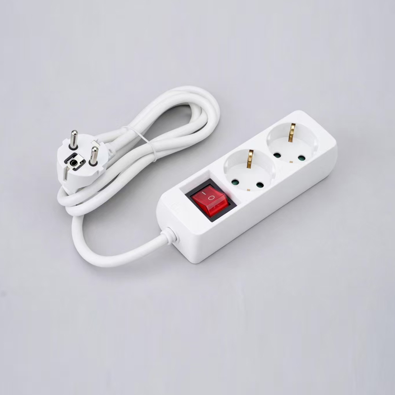 LOB-02K Power strip 3 arah berbentuk persegi panjang tipe Jerman dengan sakelar Multi-Socket
