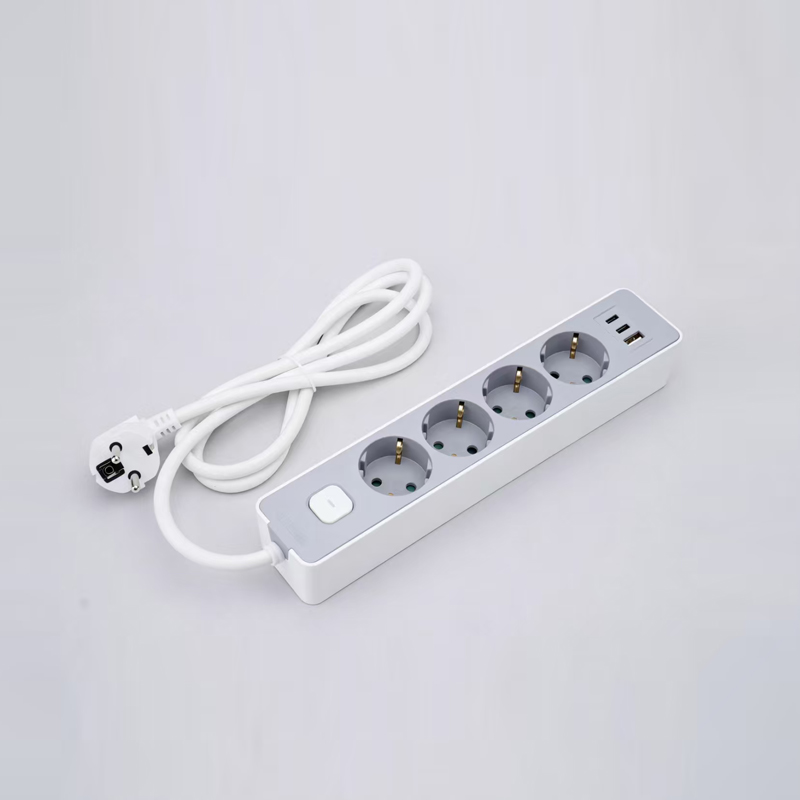 LOB-05K-AC Strip daya 5 stopkontak tipe Jerman dengan sakelar, pengisi daya cepat PD, 1 port USB-A dan 2 port Tipe C Multi-Soket