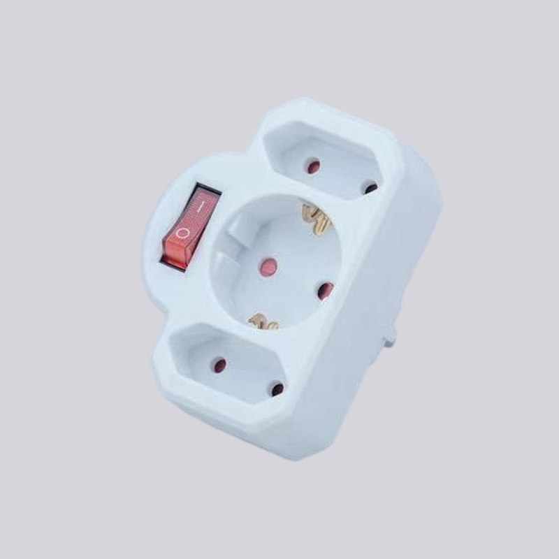 G01-01/2K tipe Jerman satu colokan bulat, dua colokan datar, dengan adaptor sakelar